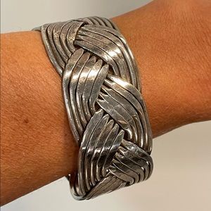 Vintage Taxco Mexico Sterling Silver Wide Braided Cuff Bracelet